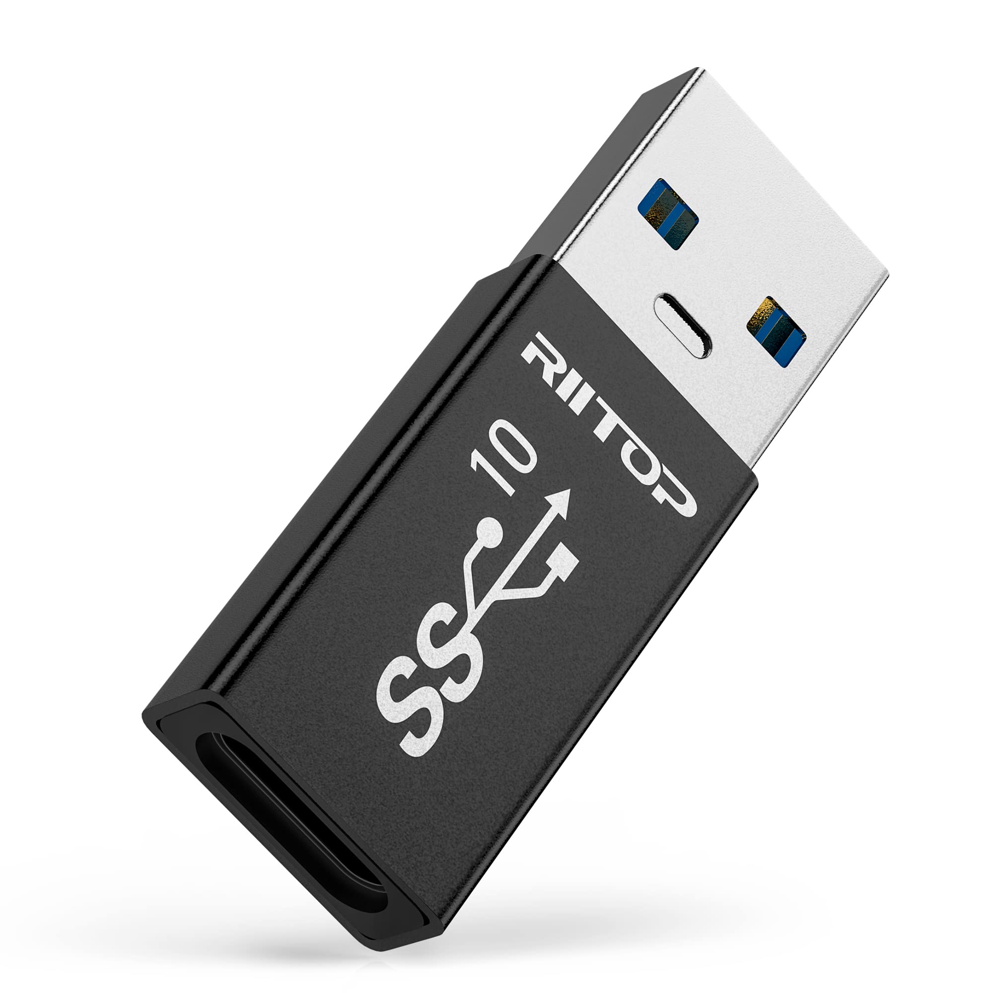 RIITOP USB 3.1 Type A to C Adapter [Double-Side 10Gbps], USB Type C Female to A Male Converter Connector (Upgraded) [Black]