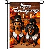 IVN Fall Garden Flag 12x18 Inch Double Sided Dog Dachshund Pumpkin Pilgrim Harvest Outdoor Happy Thanksgiving Yard Flag for Outside Home Front Door Lawn Porch Patio Farmhouse Welcome Decor