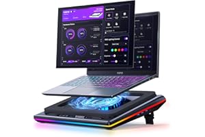 llano V12 Ultra Laptop Cooling Pad with Smart Software Control, RGB Gaming Laptop Fan Cooler Stand, 5.5" Turbo Fan, Adjustabl