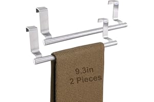 Mziart Kitchen Towel Holder, 2 Pack Over The Door Towel Rack, Over Cabinet Door Towel Bar Stainless Steel Dish Washcloth Hanger, EVA Foam Protective Pad & Non-Slip Self-Adhesive Blocks (9 Inch)