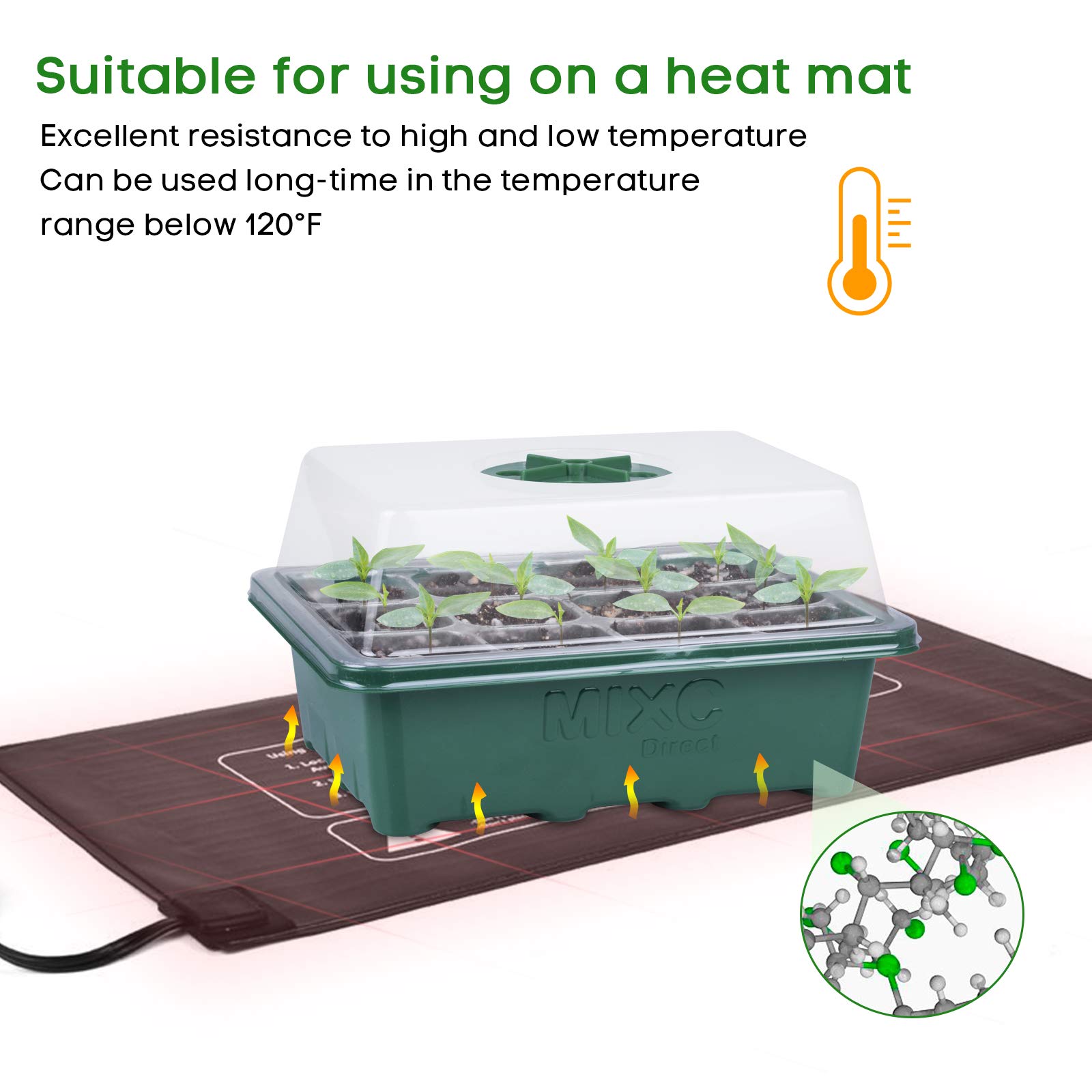 10-Pack Seed Trays Seedling Starter Tray, MIXC Humidity Adjustable Plant Germination Kit with Dome and Base Greenhouse Grow Trays Mini Propagator for Seeds Growing Starting (12 Cells per Tray)