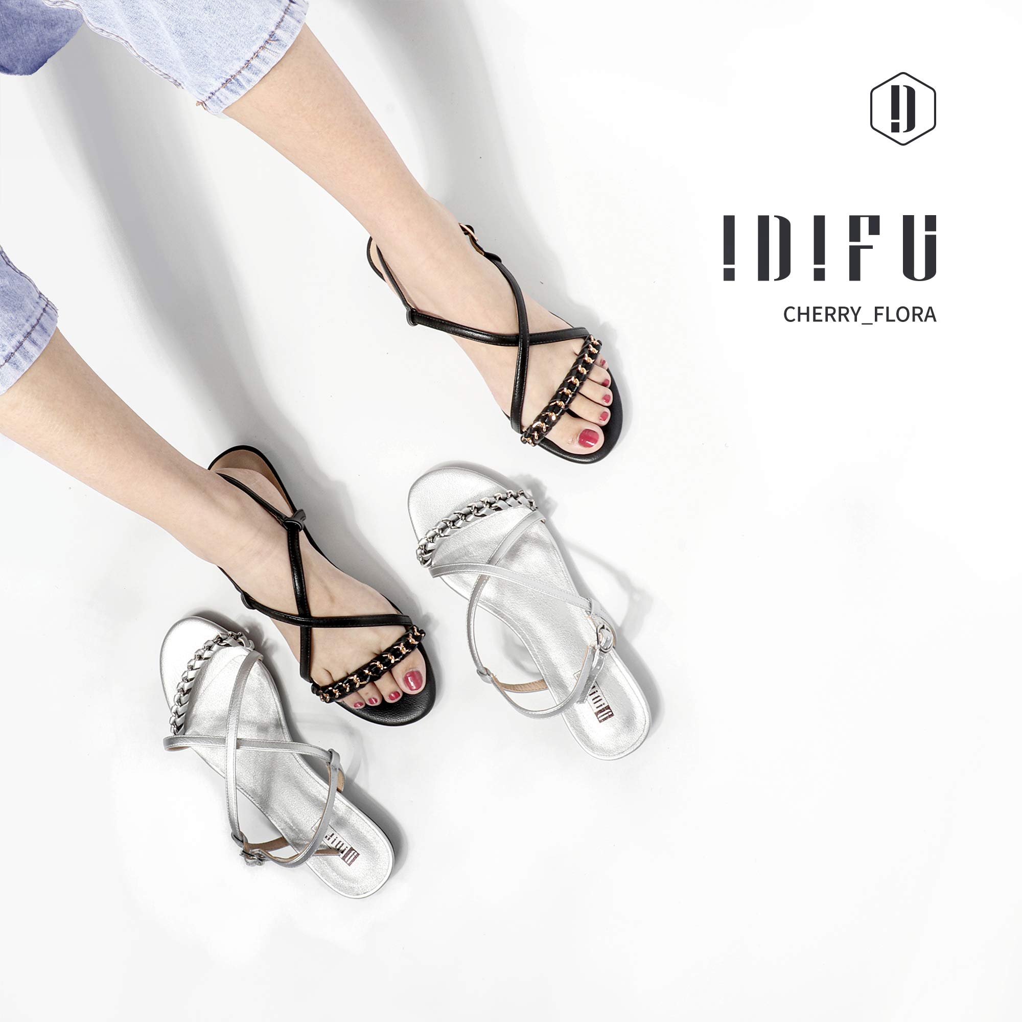 IDIFU Women's Cherry Cute Faux Leather Open Toe Ankle Strap Buckle Flat Sandals Summer New - Image 3
