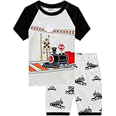 Popshion Little Boys 2 Piece Short Pajamas Train Shark Sleepwear 100% Cotton Toddler Dinosaur Pjs Summer Kids Clothes 2-7T