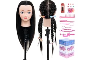 NEVERLAND BEAUTY & HEALTH 20 Inch Mannequin Head with Hair - Cosmetology Manikin Practice Braiding Doll Head for Hair Styling, Training Head for Braiding Hairdressing for Kids #1B