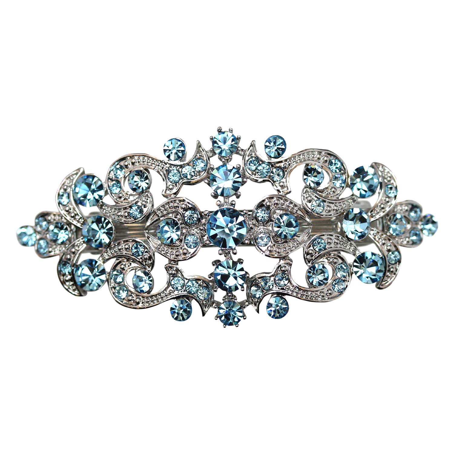 Faship Gorgeous Aqua Blue Rhinestone Crystal Floral Hair Barrette Clip : Beauty