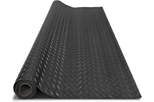 HOBUSKA 4x8FT Garage Floor Mat, 2.8mm Thickened Flooring Roll for Under Car, Golf Cart Parking Mat, Diamond Plate PVC Rubber Motorcycle Mat, Non-Slip Floor Protector for Garage Warehouse Trailer, Black