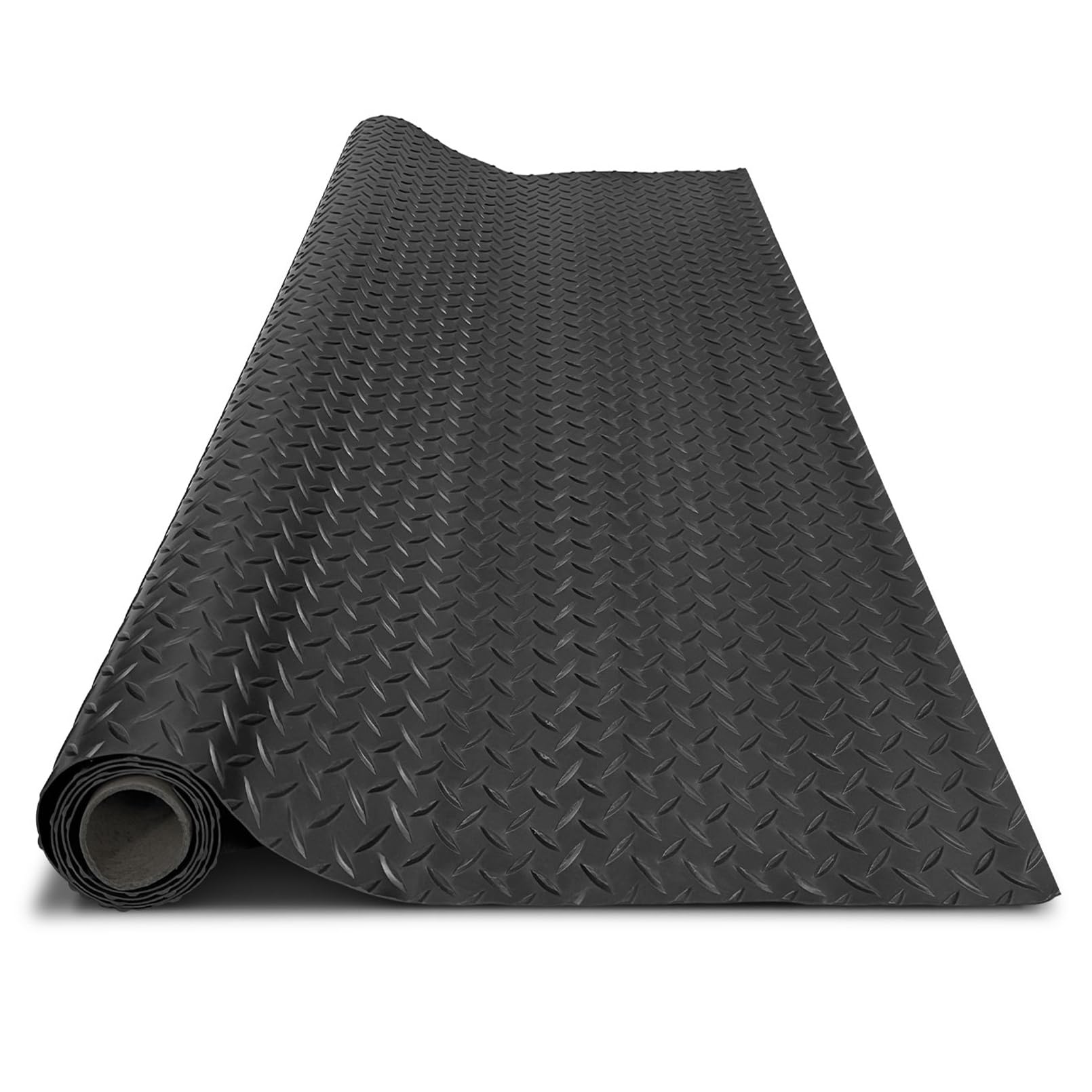 Photo 1 of 4x10FT Garage Floor Mat, 2.8mm Thickened Flooring Roll for Under Car, Golf Cart Parking Mat, Diamond Plate PVC Rubber Motorcycle Mat, Non-Slip Floor Protector for Garage Warehouse Trailer, Black