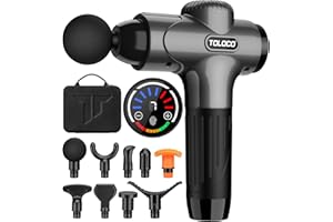 TOLOCO Massage Gun, Muscle Massage Gun Deep Tissue, Percussion Massage Gun with 9 Replacement Heads, Super Quiet Portable Electric Massager for Athletes, Treatment, Relax, Grey