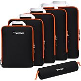Travelvaez 6 Set Large Compression Packing Cubes for travel. | Durable, Expandable and Lightweight Packing Cubes for Travel Compression with Laundry bag, Black