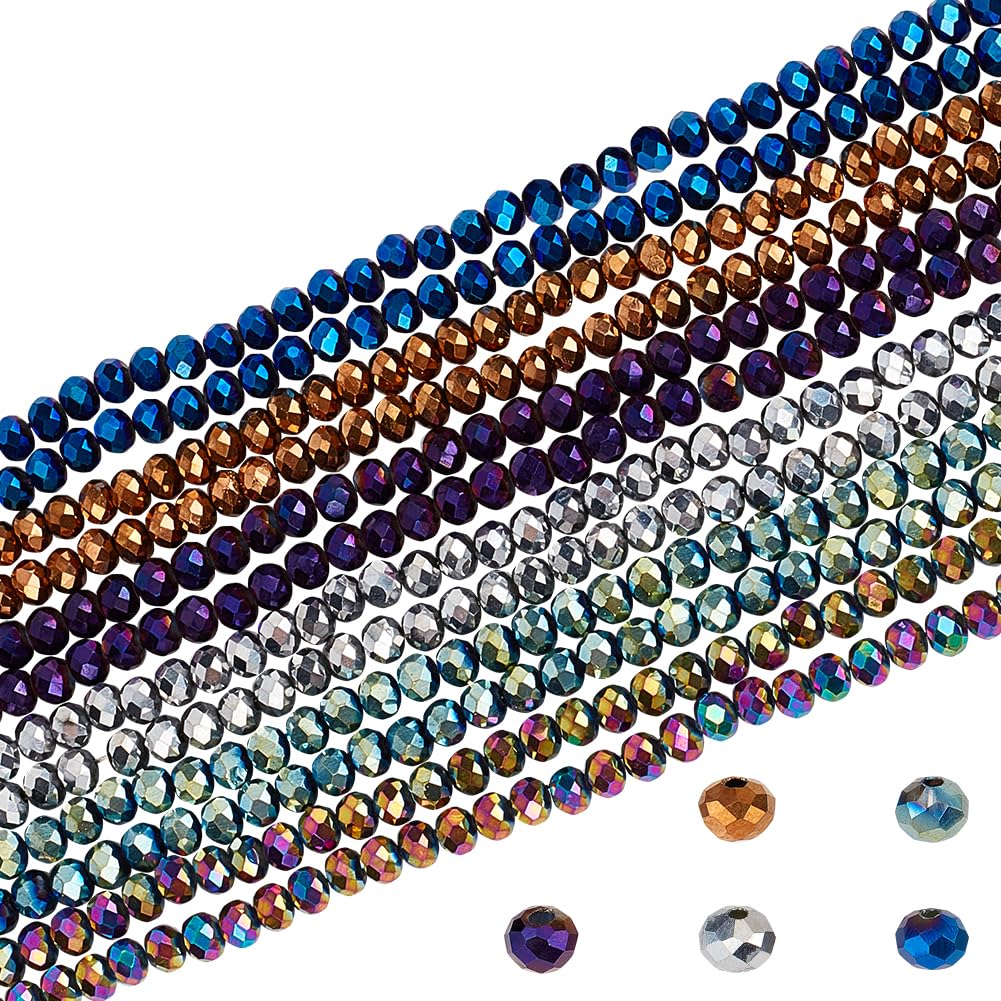 HOBBIESAY 10 Strands About 1400-1450Pcs Faceted Rondelle Beads 4mm Mixed Color Multifaceted Beads Electroplate Glass Bead Strand for Necklace Bracelet Earring Jewelry Making Hole: 1mm