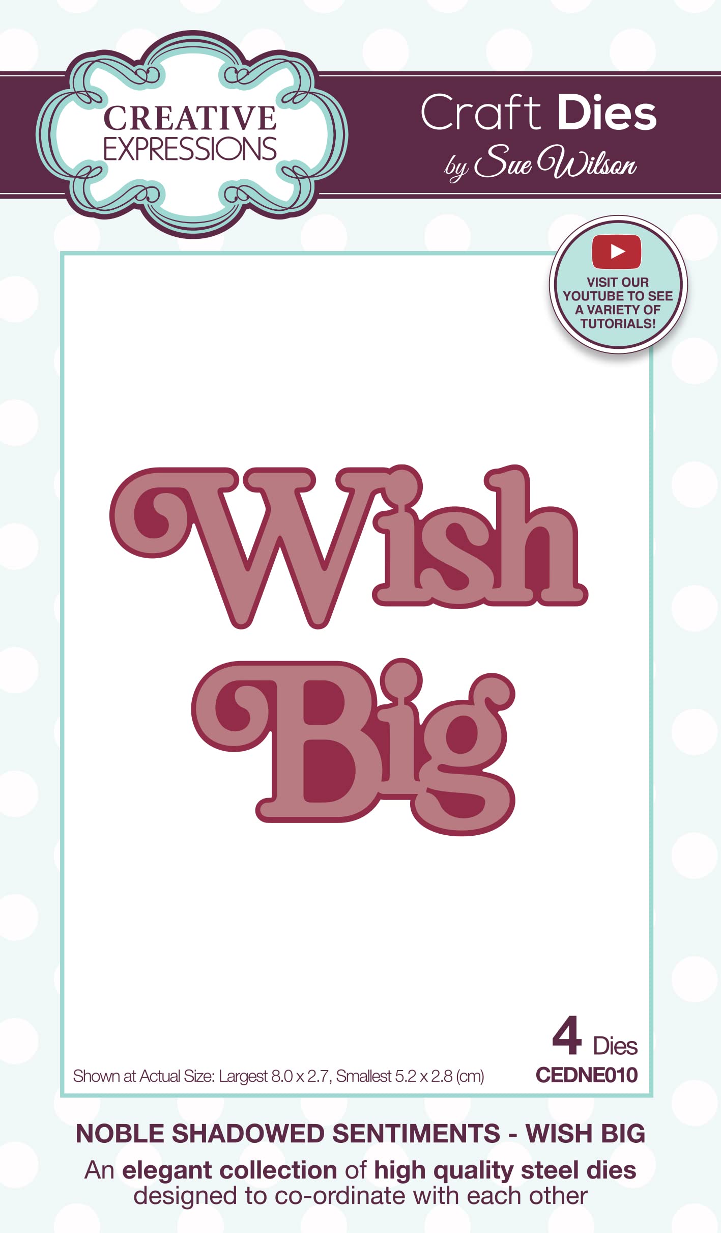 Creative Expressions Sue Wilson-Noble Shadowed Sentiments-Wish Big-Craft, Metal, Largest die 8 x 2.7 cm