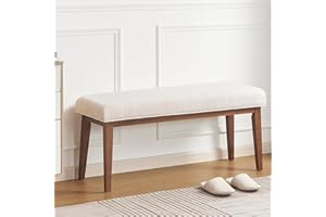 kinmars Upholstered Bench for Bedroom End of Bed,42.5-inch Entryway Bench for Living Room,Dining Bench with Padded Seat and Solid Wood Leg for Kitchen Bedroom,Indoor and Hallway (Bench, Beige)