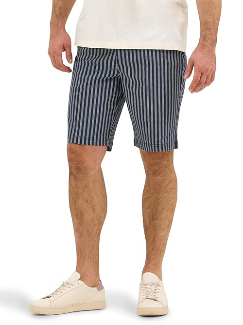 Lee Men's Extreme Motion Flat Front Short, Mood Indigo Stripe, 42