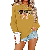 FAYALEQ Thanksgiving Sweatshirts for Women Thanksgiving Bow Graphic Pullovers Fall Holiday Long Sleeve Pullover