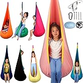 HiCamer Sensory Swing for Kids Indoor and Outdoor Pod Hammock Chair Seat Upgrade Max 300 lbs Hanging Swing with Inflatable Cushion Includes Hardware Hanger Kit for Aspergers Autism ADHD (Pink)