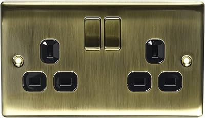 British General BG nab22b Metal Antique Brass Double Socket Switch 5 Pack