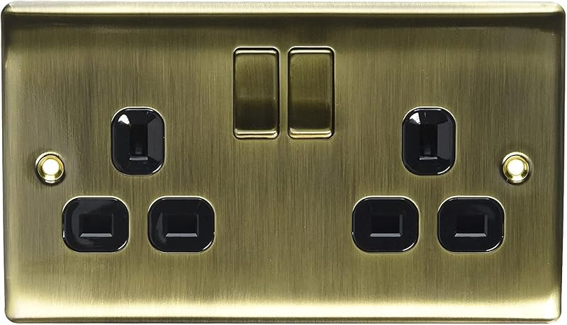 British General BG nab22b Metal Antique Brass Double Socket Switch 5 Pack