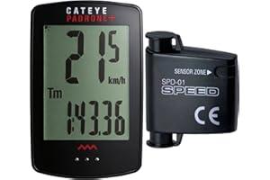 CAT EYE CATEYE Padrone Plus Bike Computer – Oversized Display Cyclocomputer, Wireless Speed Tracking for Cyclists, FlexTight™ Mount, Automatic Start/Stop, Backlight Display with Night Mode