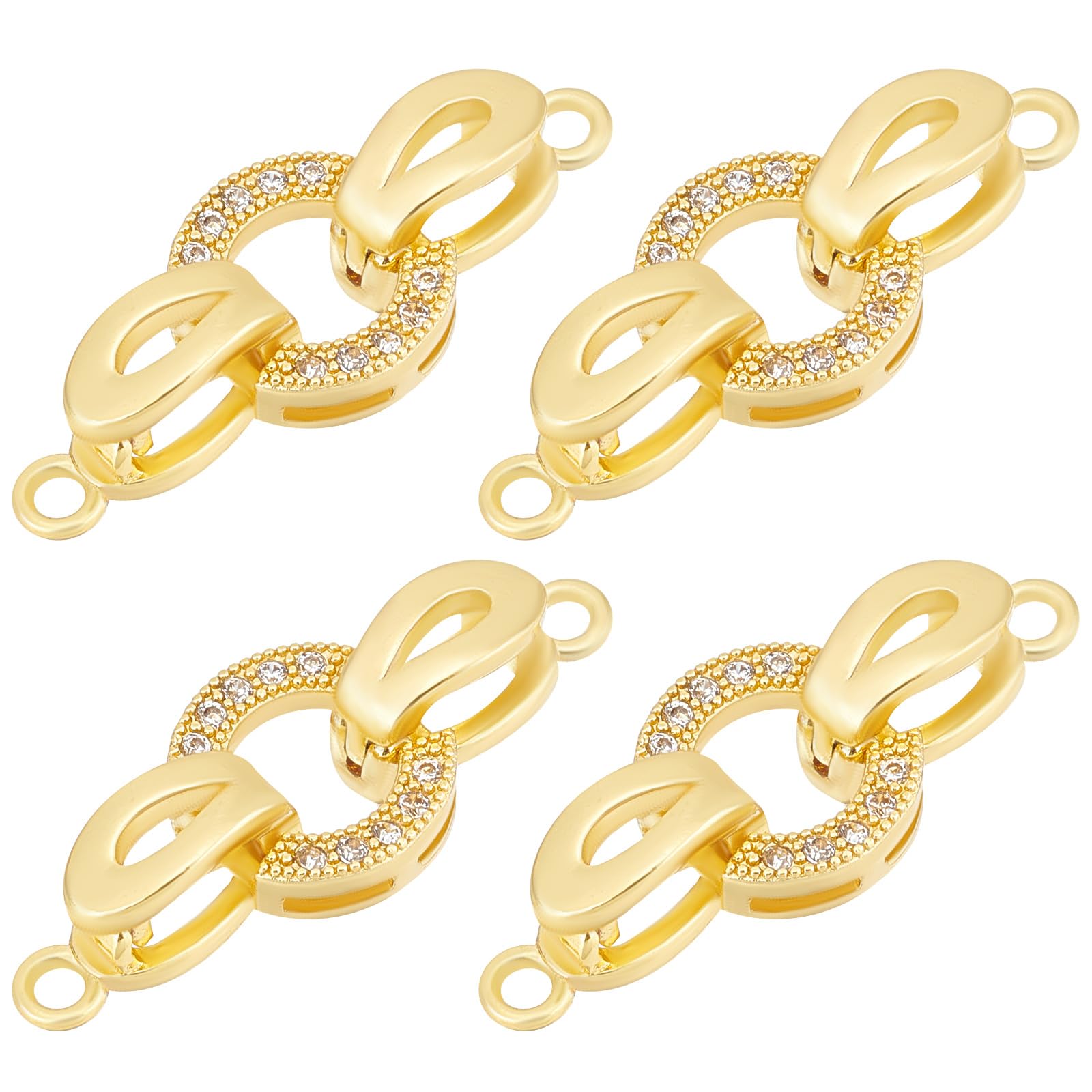 Beebeecraft 1 Box 6Pcs 18K Gold Plated Fold Over Clasps Cubic Zirconia Oval Shaped Extender Clasp Closure End Caps for Bracelet Necklace Jewelry