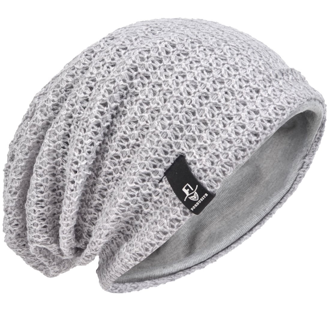 VECRY Men's Slouchy Beanie Knit Rasta Skull Cap for Summer Winter (Light Grey)
