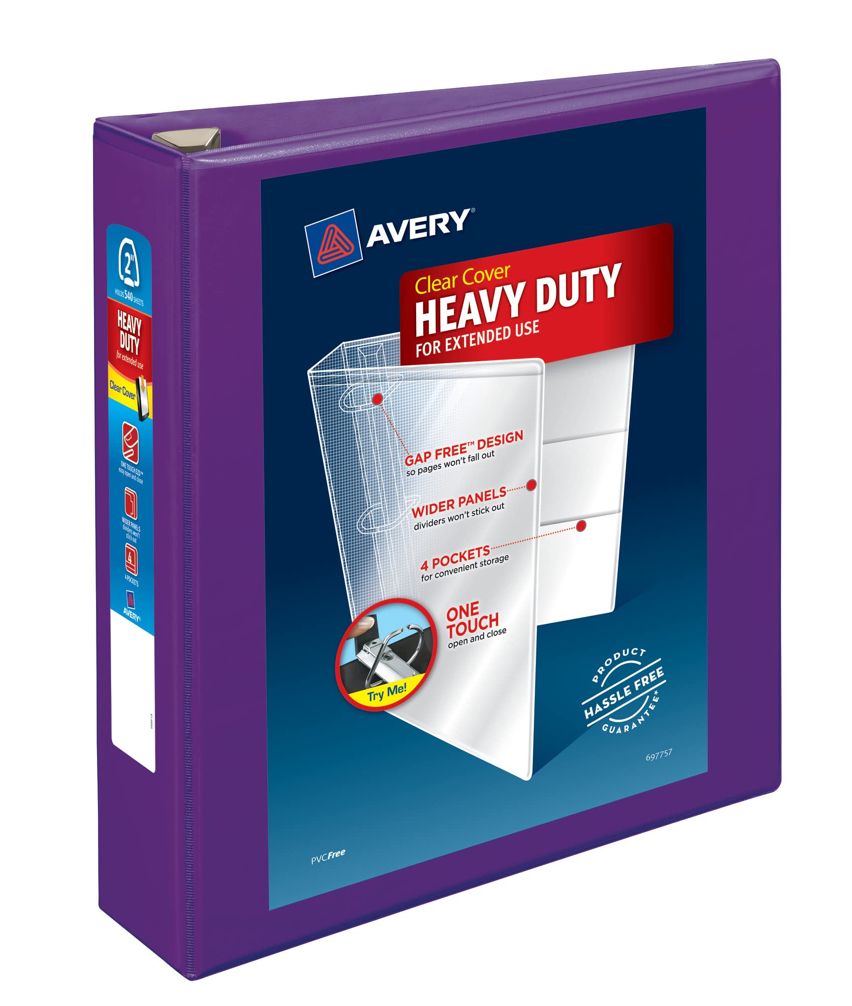 Photo 1 of ****MINOR DAMAGE****Avery Heavy-Duty View 3 Ring Binder, 2" One Touch EZD Rings, 540-Sheet Capacity, 2.8 Inch Wide Spine, Great for Home, School Supplies, Office, or Organization Needs, 1 Purple Binder (79777)