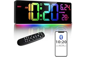 Xflyee 16" Bluetooth Large Digital Wall Clock/Auto Time Sync, 10 RGB Colors Digital Clock Large Display with Remote, Auto-Dimming/DST, Calendar, Timer, Alarm, 6 Night Lights Big Clock for Decor