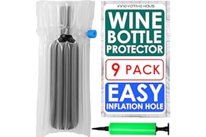 Innovative Haus Pack of 9 Wine Bottle Travel Protector Bags with Free Pump - Inflatable Wine Bags for Travel - Transportation of Glass Bottles for Airplane - Packaging Shipping Sleeves