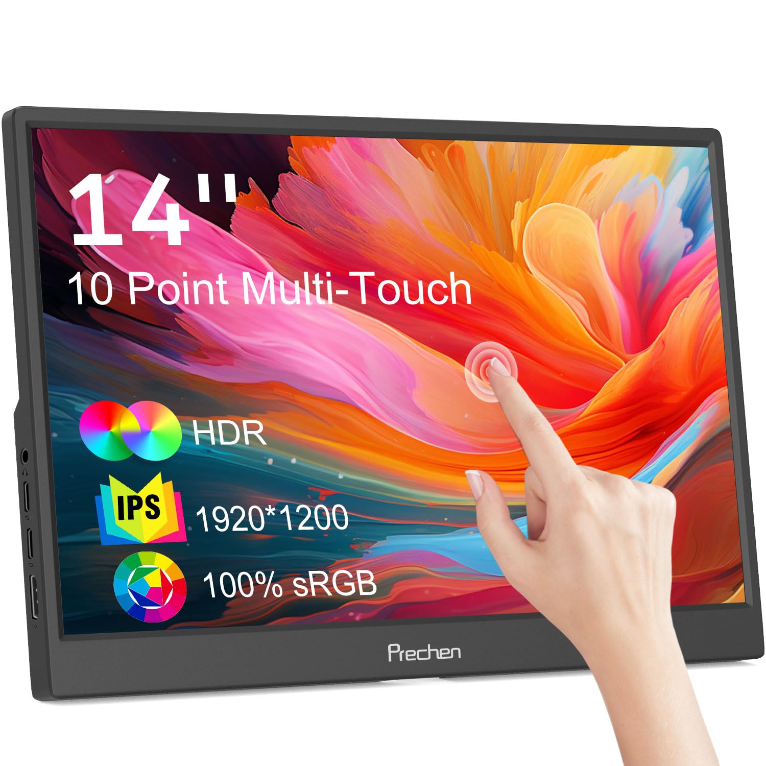 Tragbarer Monitor Touchscreen,14 Zoll FHD 1920x1080 Laptop Monitor USBC HDMI IPS Display Kickstand &Lautsprecher,HDR Plug&Play Externer Monitor für Laptop PC Telefon Mac Xbox PS5/PS4 Switch