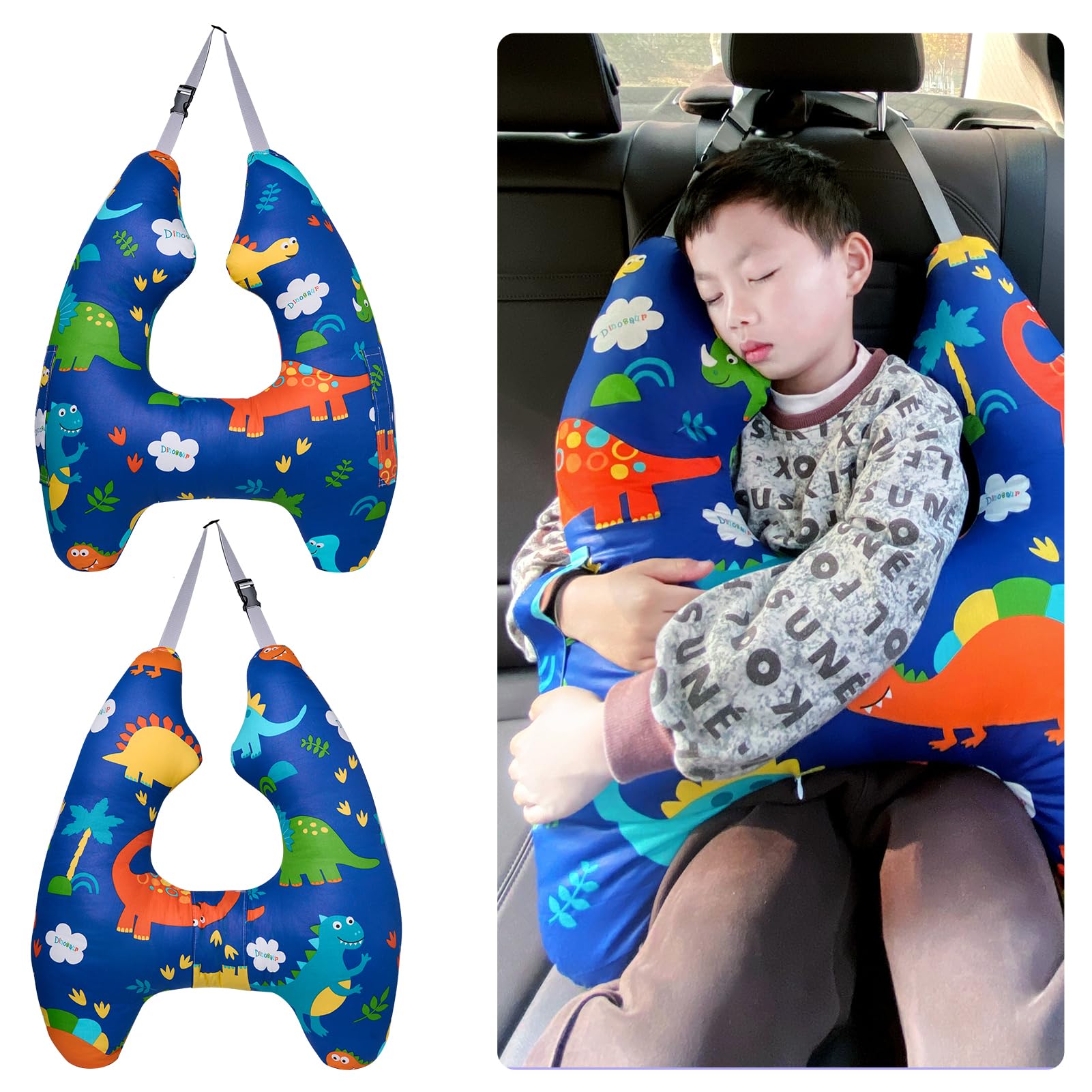 Photo 1 of Car Pillow, Travel Pillow for Kids,H-Shape Sleeping Neck Head Support Car Cushion Seat Safety Pillow for Adults and Kids on Road Trips, Travel Pillow can be Disassembled and Washed (Blue)