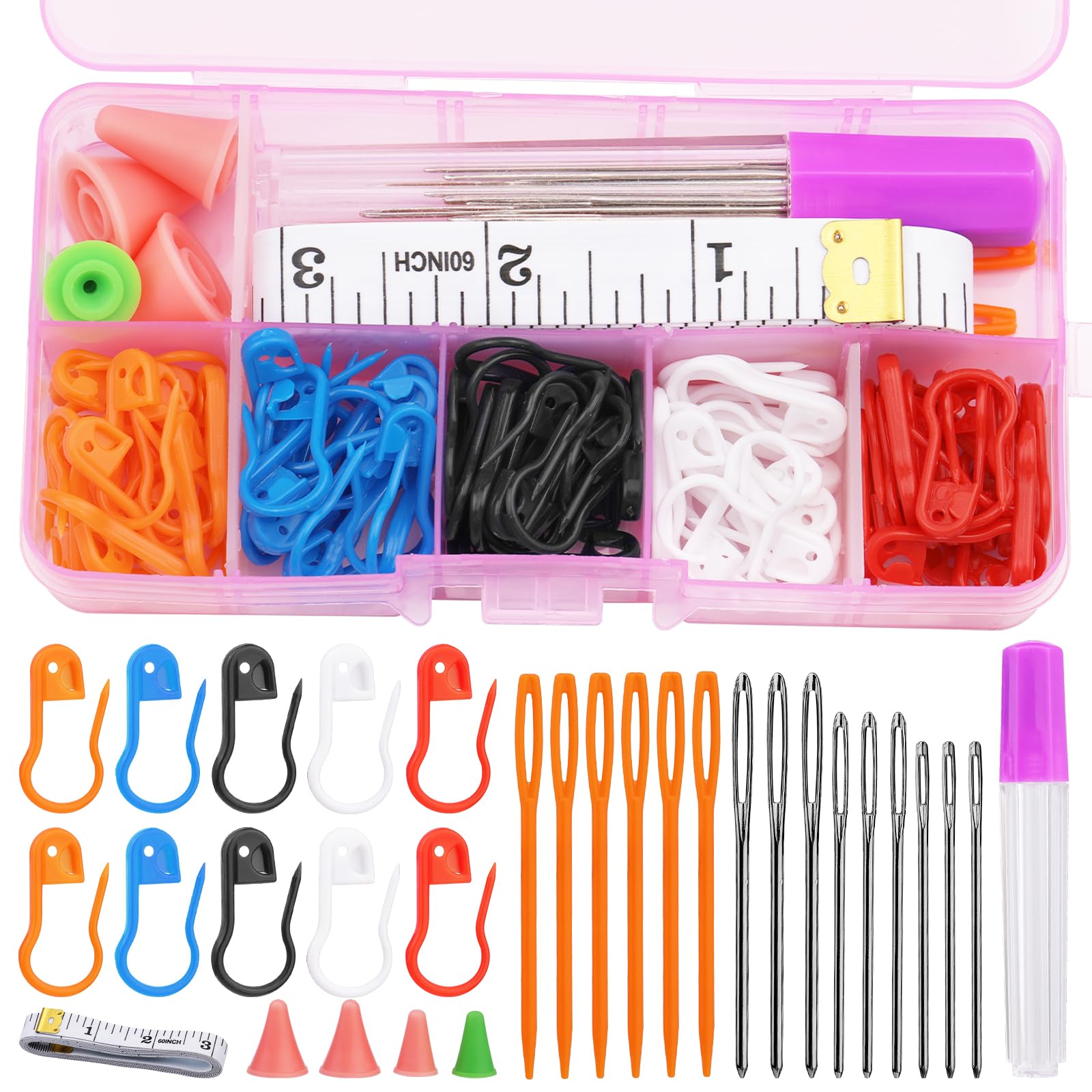 Namner 75 Pcs Stitch Markers, Crochet Markers, Knitting Stitch Markers, Knitting Pins, Crochet Accessories, with Blunt Sewing Needles, Needle Stoppers