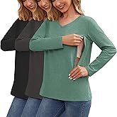 Ecavus Women's 3 Packs Nursing Tops Long Sleeve Hidden Zipper Breastfeeding Shirts V Neck Maternity Clothes