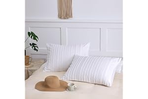 xuan dian King Pillow Shams 2 Pack, King Size Pillowcases, Soft Microfiber Geometric Striped Tufted Pillow Covers with Envelope Closure, White, 20x36 Inches (No Insert)
