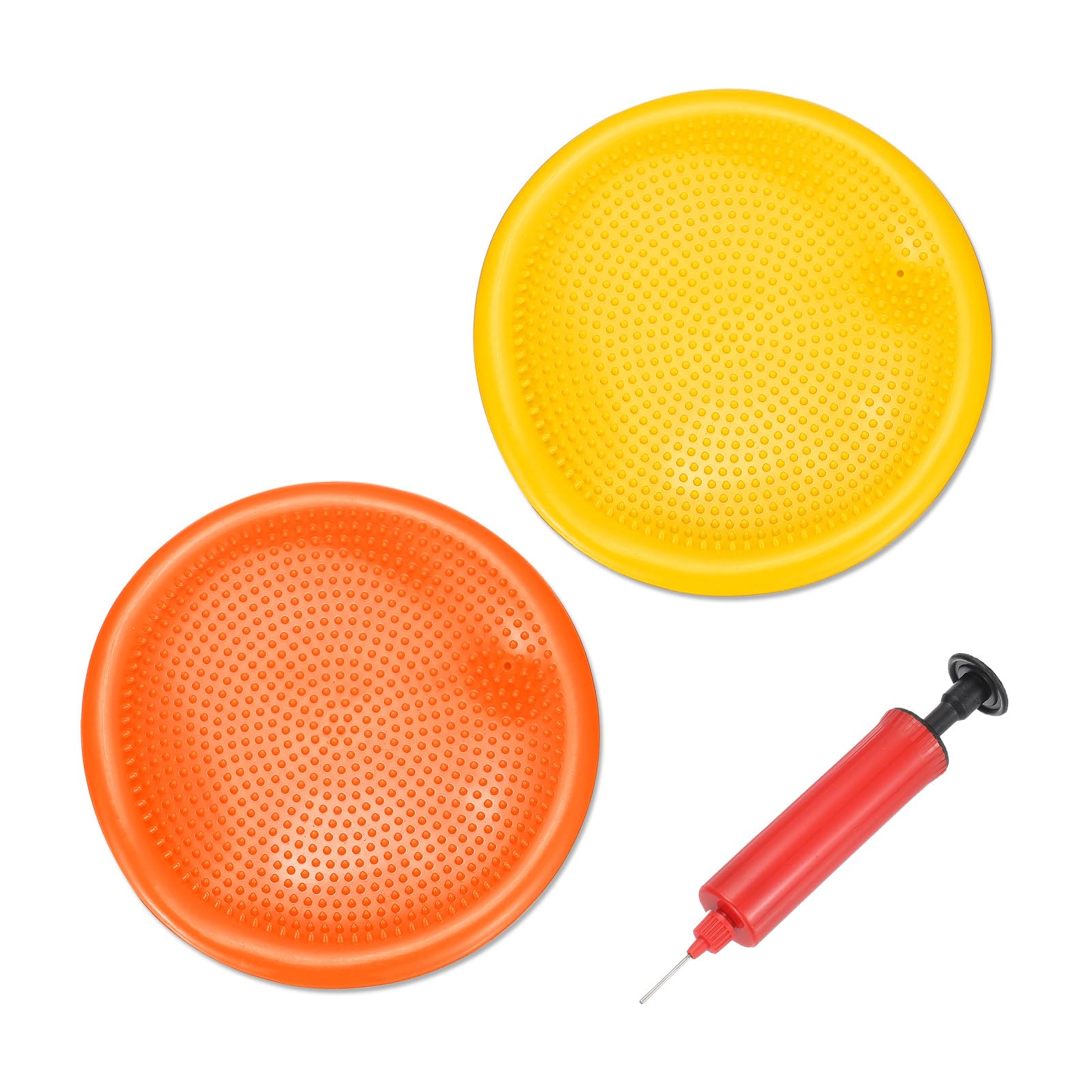 PATIKIL 2 Pcs Inflated Wobble Cushion Seat 13.2", Flexible Balance Disc with Hand Pump for Core Stability Exercise Physical Strengthening Improving Fitness Posture, Orange/Yellow