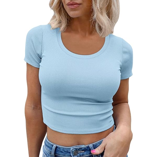 ALYSI 売れ筋商品|||アリジ Tシャツ トップス レディース Tops Purple Allimy Women's Basic Short Sleeve Summer Shirts Crop Top Y2K