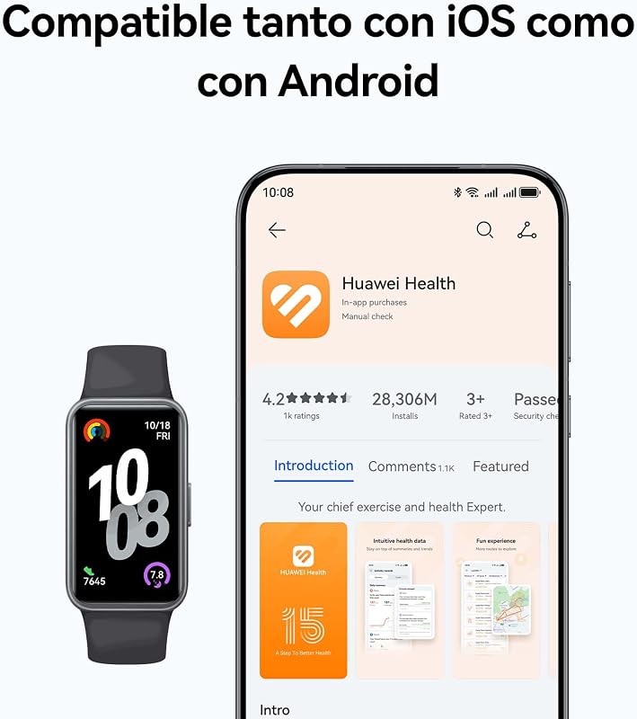 Smartwatch HUAWEI Band 10, Monitoramento de Atividade Física AI, Análise do Sono de Nível Profissional, VFC Média Durante o Sono e Dados do Sono, 14 Dias, iOS e Android