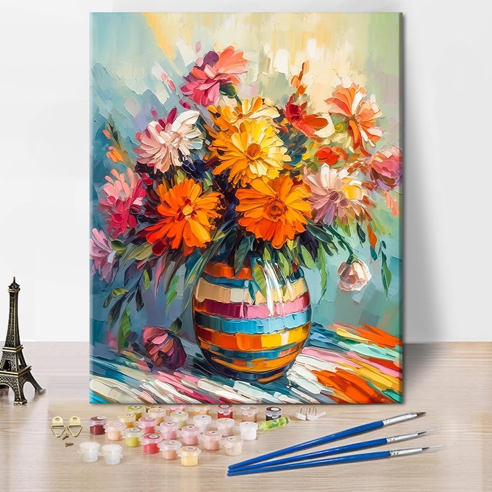 Paintings - TUMOVO Vase Paint by Number for Adults with Brushes and Acrylic Pigment Flowers Adults' Paint-by-Number Kits Oil Hand Painting Canvas Gifts Art Crafts for Home 16