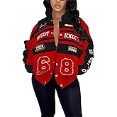 Women Varsity Jacket Motorcycle Detachable Letter Graphic Racer Vintage Colorblock Baseball Coats Streetwear