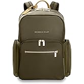 Briggs & Riley Medium Backpack for Women & Men - Daypack for Work, Personal Item Travel Bag, Carry On Size, Lightweight & Durable, Padded Straps, Fits 15" Laptop - Rhapsody Collection, Olive