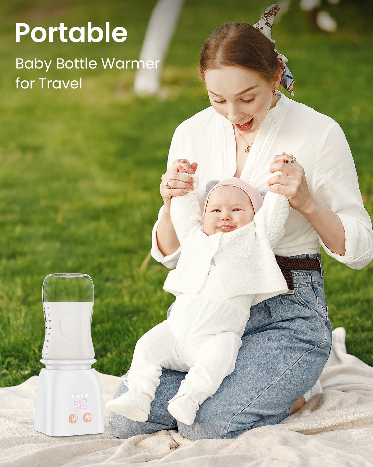 Hopebig Bottle Warmer, Portable Bottle Warmer with Glass Bottle, Rechargeable Baby Bottle Warmer, Travel Bottle Warmer for Breastmilk or Formula