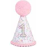 BASCT Pink 1st Birthday Hat - Confetti First Birthday Decor, Sprinkle Photo Prop