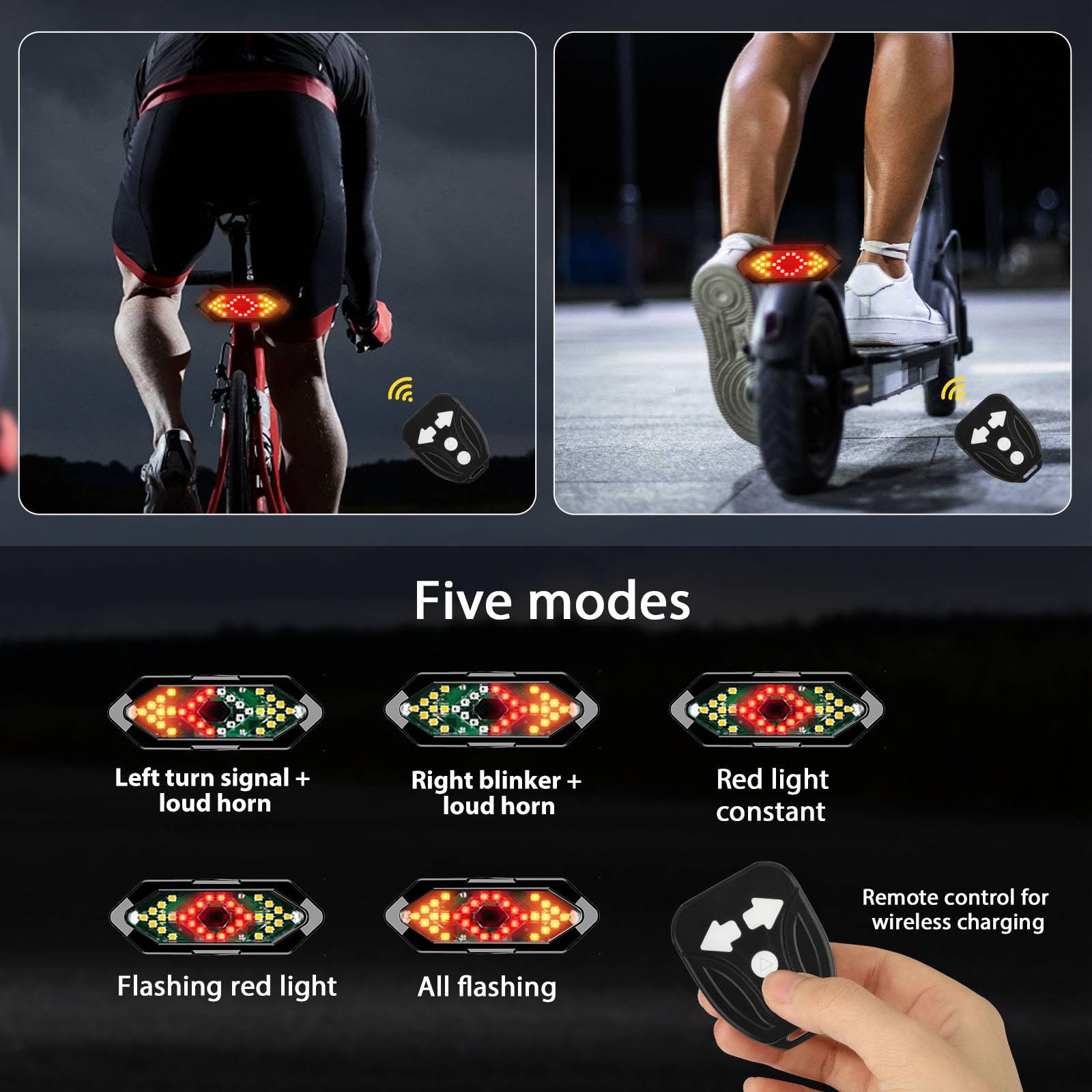 RUISHIKA E Scooter Turn Signal,Remote Control E Scooter LED Blinker/Tail Light Compatible with Max G30/Ninebot/Segway XIAOMI M365/Pro2/1S Series , Adjustable Direction Turn Signal Rechargeable