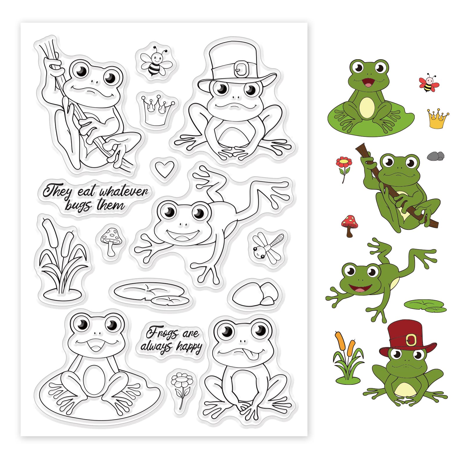 GLOBLELAND Frog Theme Clear Stamps Reeds Lotus Leaf Bee Dragonfly Transparent Silicone Stamp Seal for Card Making Photo Journal Decoration DIY Scrapbooking