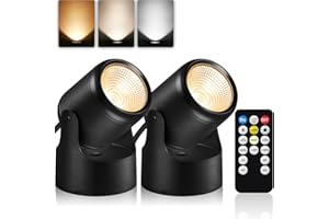 URTOM 3000K-5000K Uplighting 3W LED Spotlight with Memory Function and Remote Control - Indoor Dimmable Uplights for Plant, Picture, Artwork - 2 Pack
