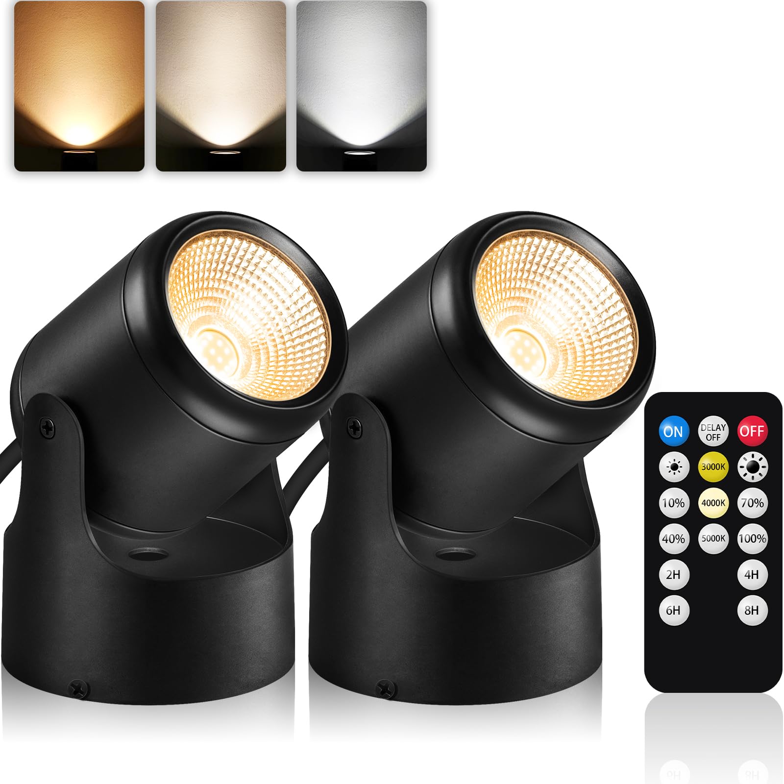 Photo 1 of **MISSING REMOTE**URTOM 3000K/4000K/5000K Uplighting 3W LED Spotlight Indoor Plug-in with Memory Function Floor Spot Lights with Remote Control Dimmable Uplights Indoor for Plant/Picture/Artwork, 2 Pack