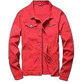 LAMKUKU Mens Denim Jacket Ripped Slim Jean Jacket Coat for Men