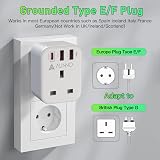 AUNNO UK to EU Plug Adapter PD 20W 2 USB 1 USB-C Grounded Type E/F view 3
