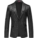 Mens Floral Suit Jacket Casual Party Wedding Slim Fit Blazer | Jacquard Pattern, One Button Sport Coat,Classic Notch Lapel,Dinner Prom Banquet Cocktail Wear, Tailored Design