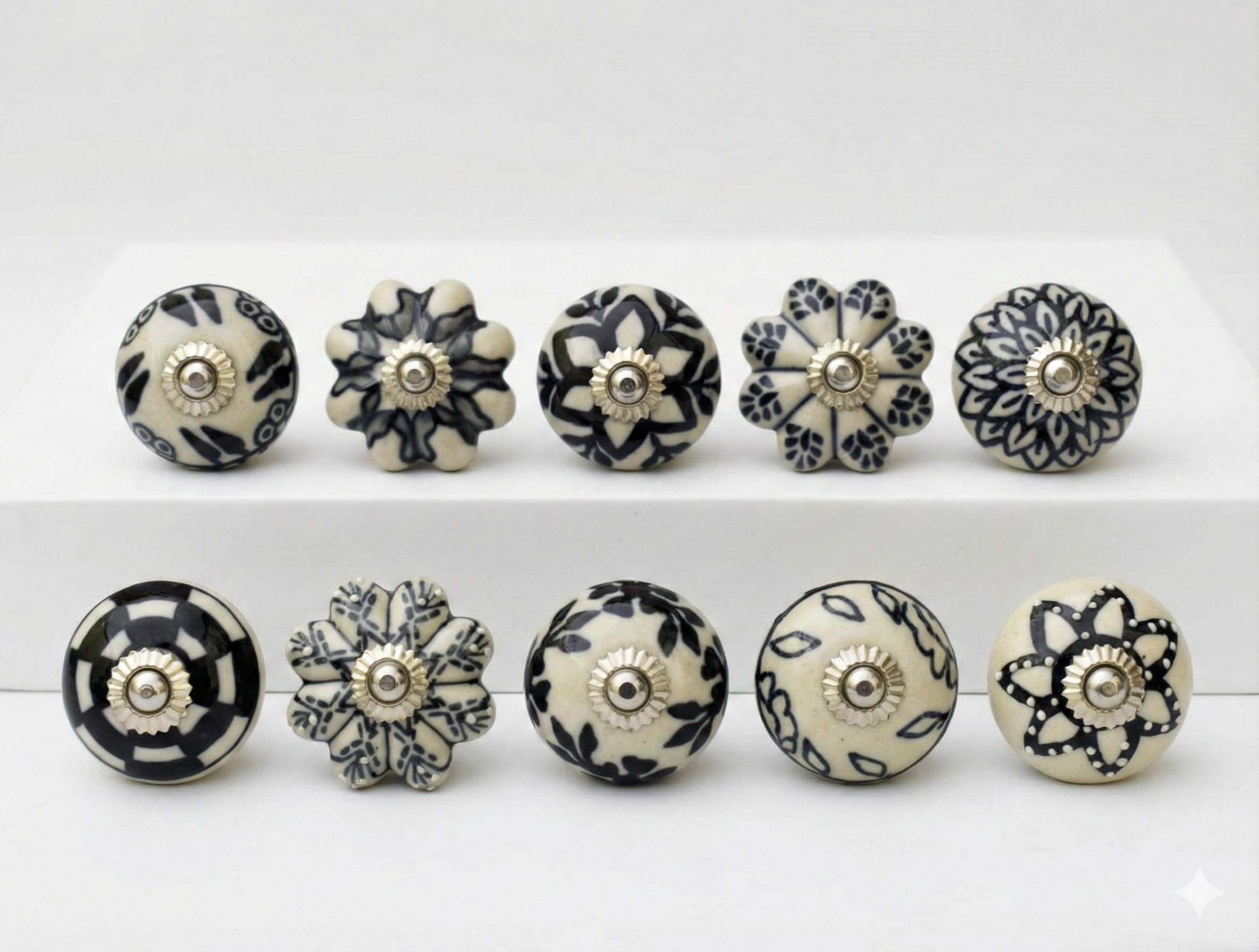 ARTISNO Ceramic Black and White Knobs Kitchen Cabinet Drawer Knobs Hardware Knobs Handmade Knobs Cabinet Knobs Ceramic Door Knobs. Set of 10 (Design a) — image 1