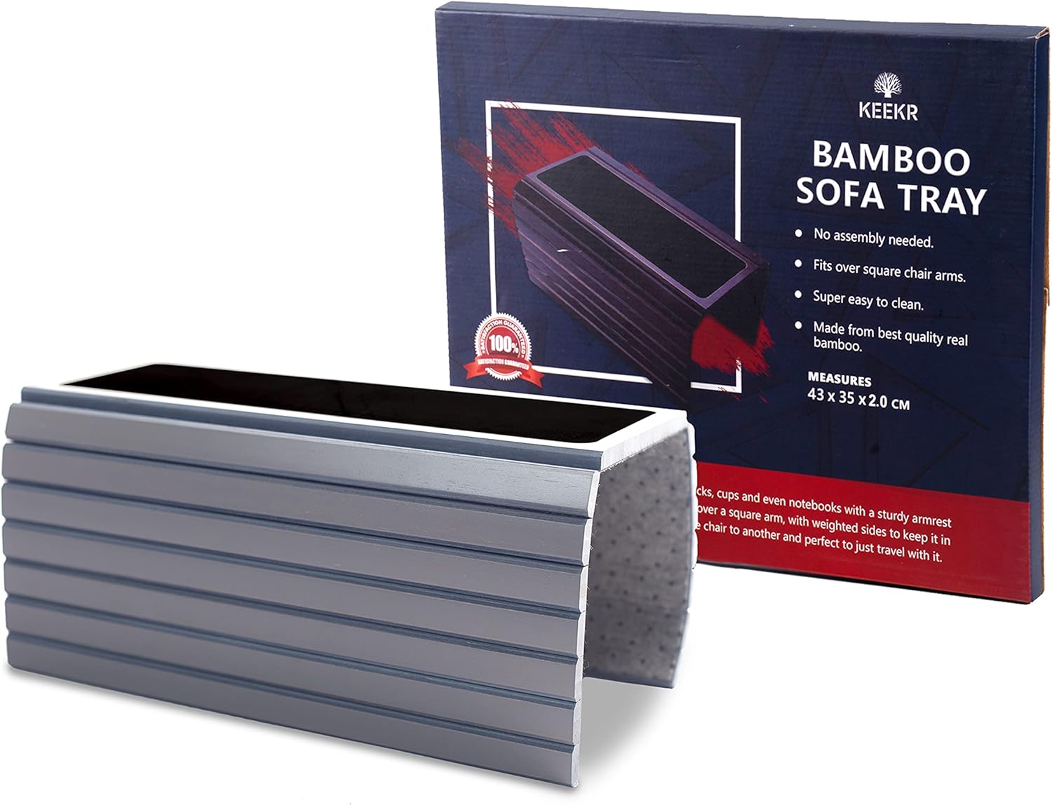 KEEKR Bamboo Couch Tray - Sofa Arm Table Holder for Food, Snack, Drinks, Beverage Coaster - Universal Size Couch Arm Table - Adjustable, Durable & Portable - Suitable for Cups, Glasses, Remote, Phone