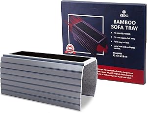 KEEKR Bamboo Couch Tray - Sofa Arm Table Holder for Food, Snack, Drinks, Beverage Coaster - Universal Size Couch Arm Table - Adjustable, Durable & Portable - Suitable for Cups, Glasses, Remote, Phone